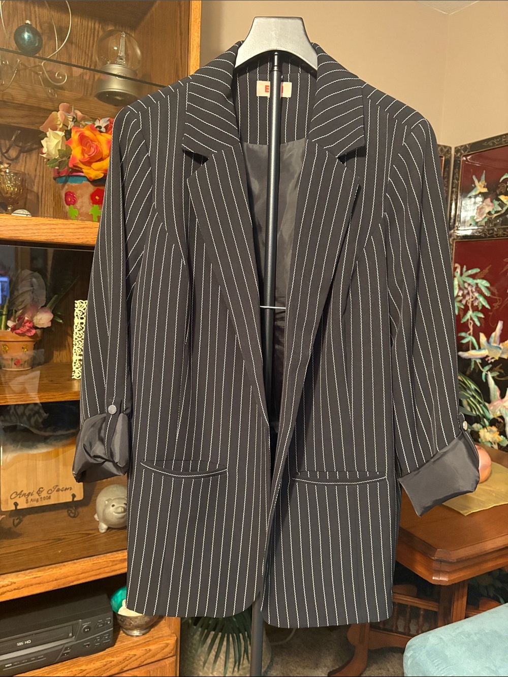 EVRI Black Pinstripe Blazer Jacket